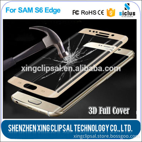 full screen 3D curved tempered glass screen protector for samsung galaxy s6 edge with retail box